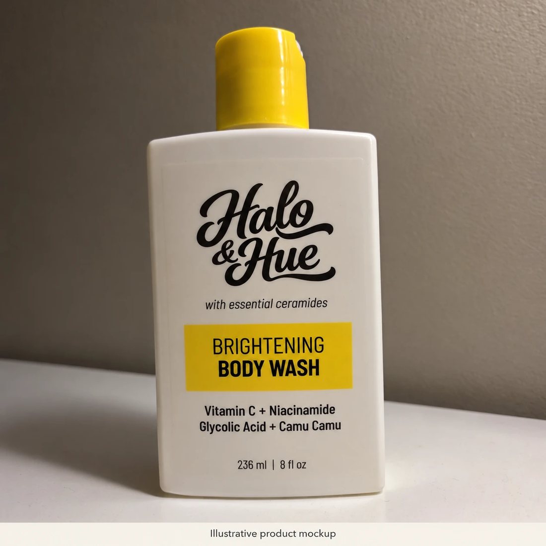 Brightening Body Wash standing on a shelf